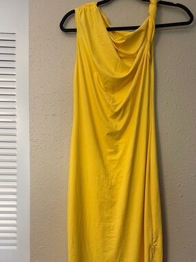 SHEIN Yellow One-Shoulder Draped Maxi Dress